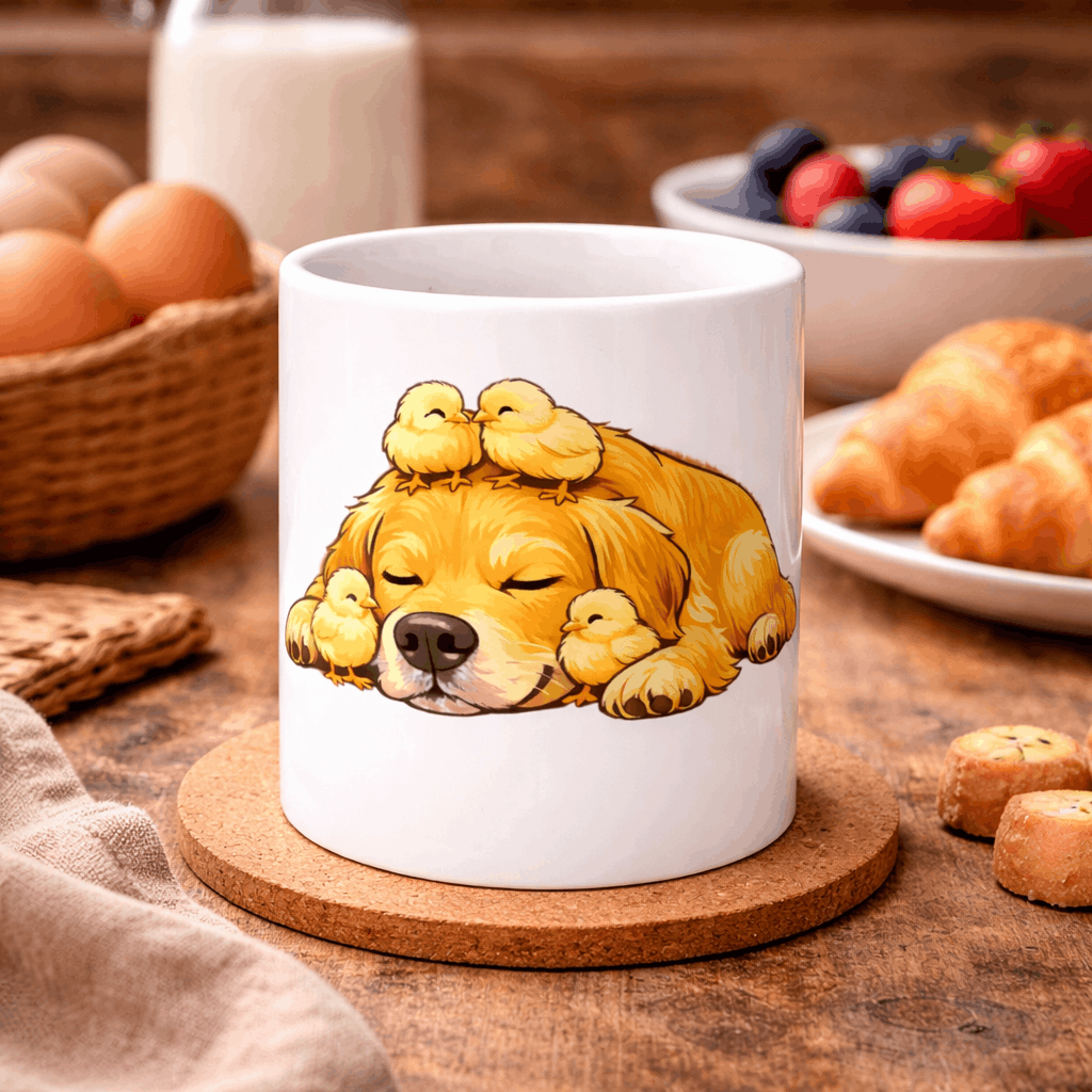 Cozy Golden Retriever Mug – White