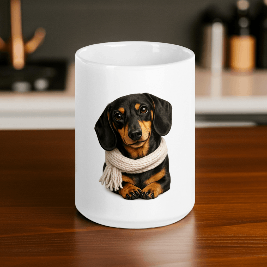 Cozy Dachshund Mug – White Coffee Cup for Dog Lovers