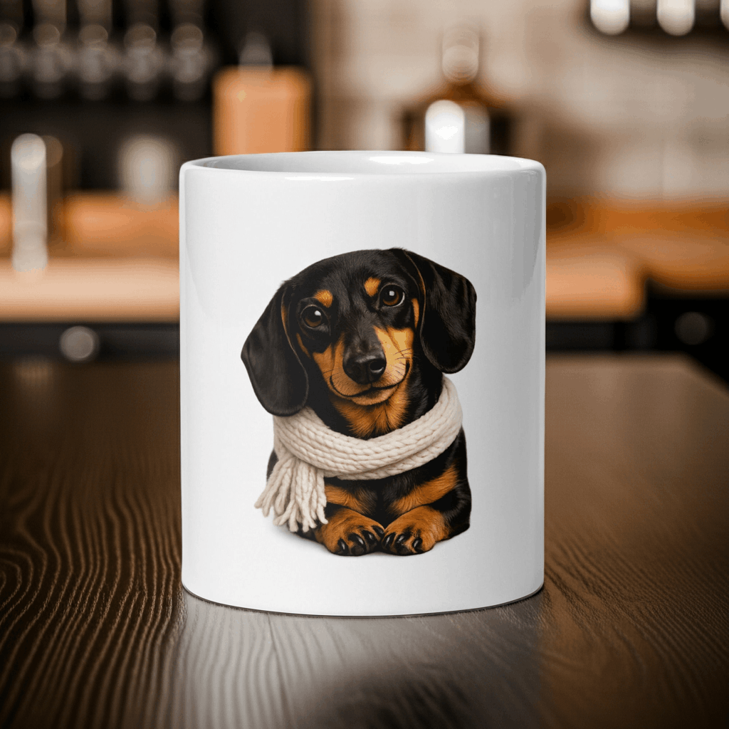 Cozy Dachshund Mug – White Coffee Cup for Dog Lovers