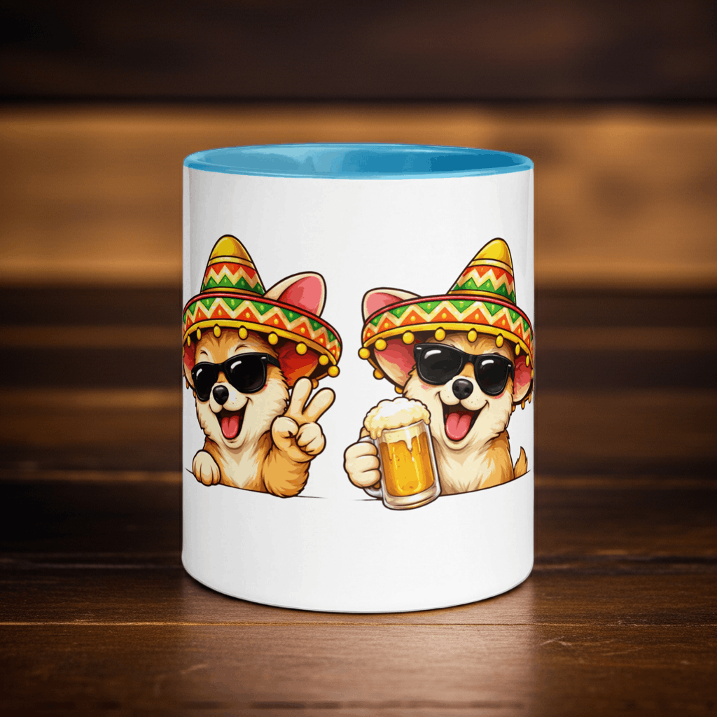 Funny Dogs blue accent mug 11 oz on the table