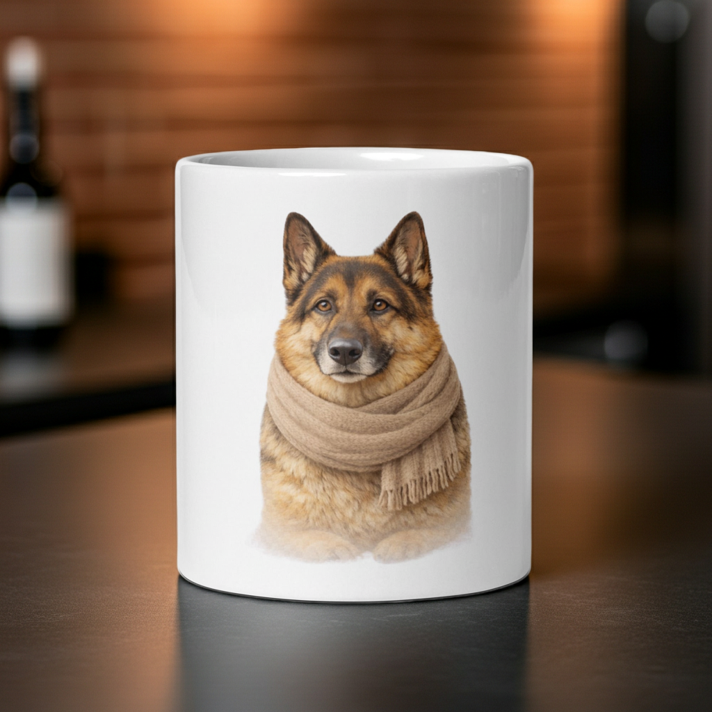 Cozy German Shepherd Mug – White