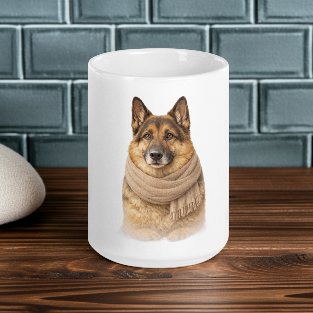Cozy German Shepherd Mug – White