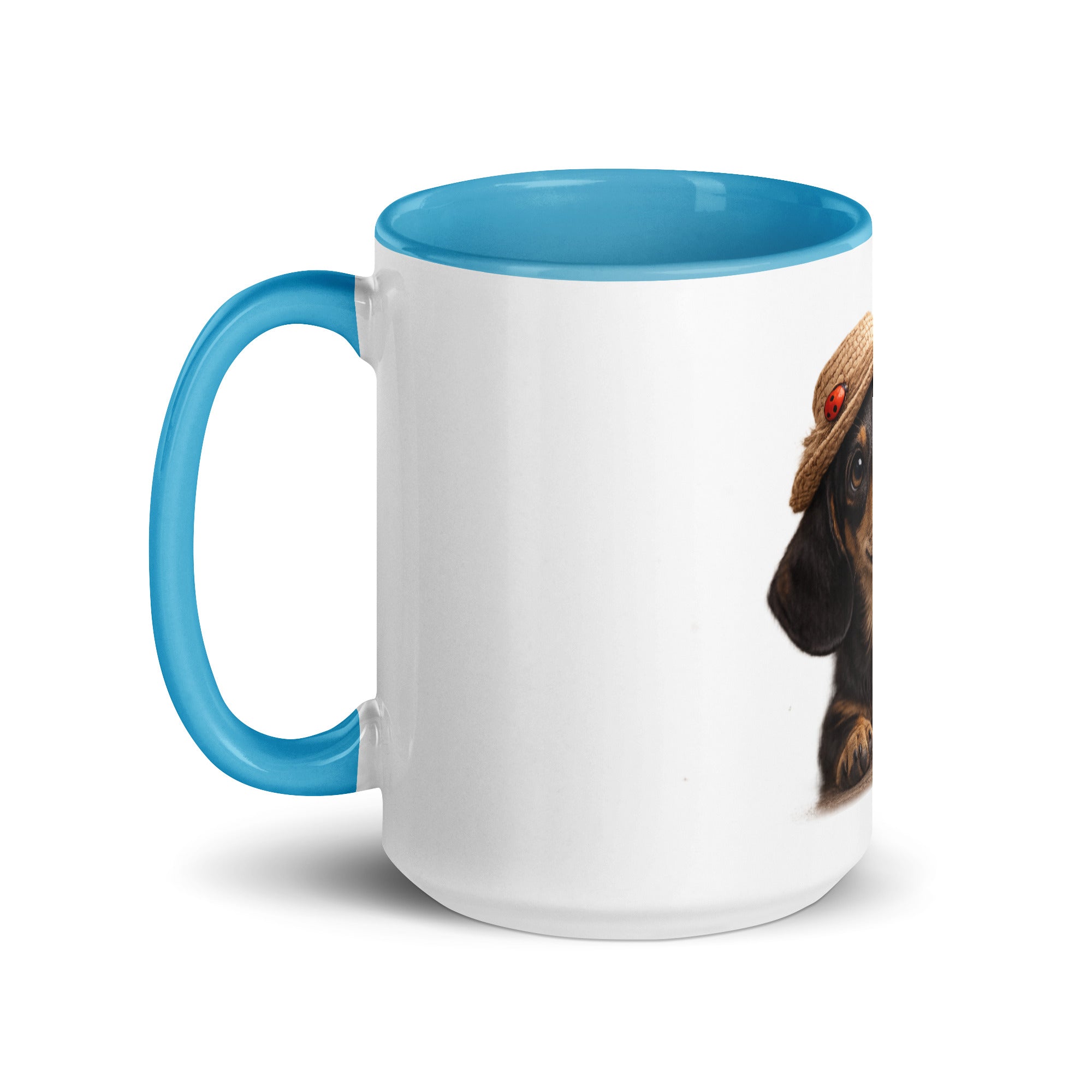 Dachshund blue accent mug 15 oz left