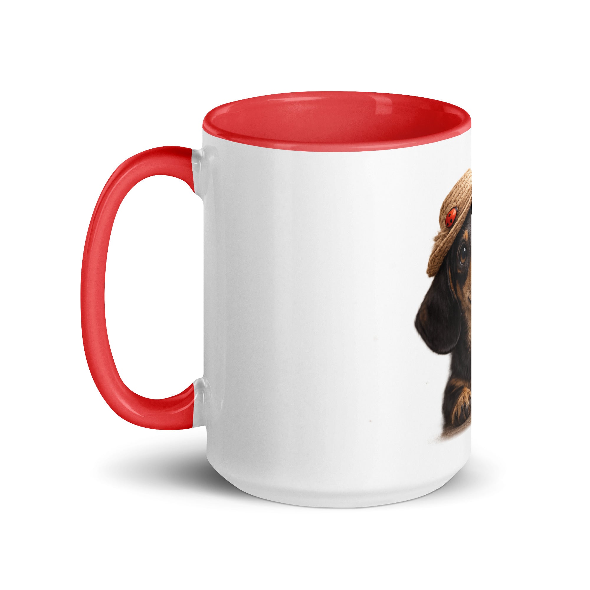 Dachshund red accent mug 15 oz left
